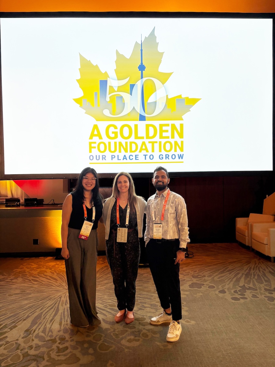 (From left): Diandra Mark, Katherine Sunderland, and Sabbir Hossain in the conference plenary room.